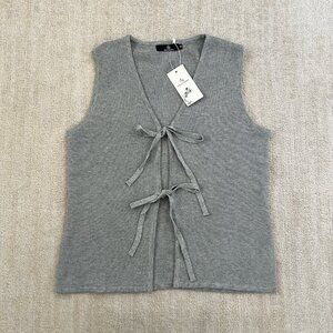 NWT Lillusory Gray Cardigan Sweater Vest M Cotton Blend
